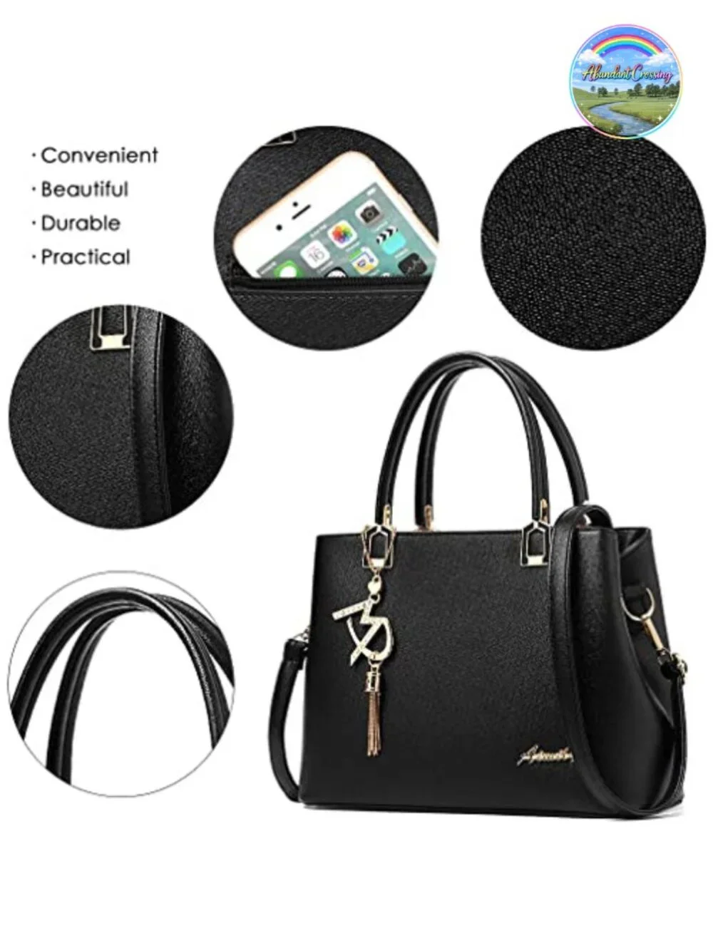 Faux PU Leather Top Handle Satchel Tote Bag with Shoulder Strap